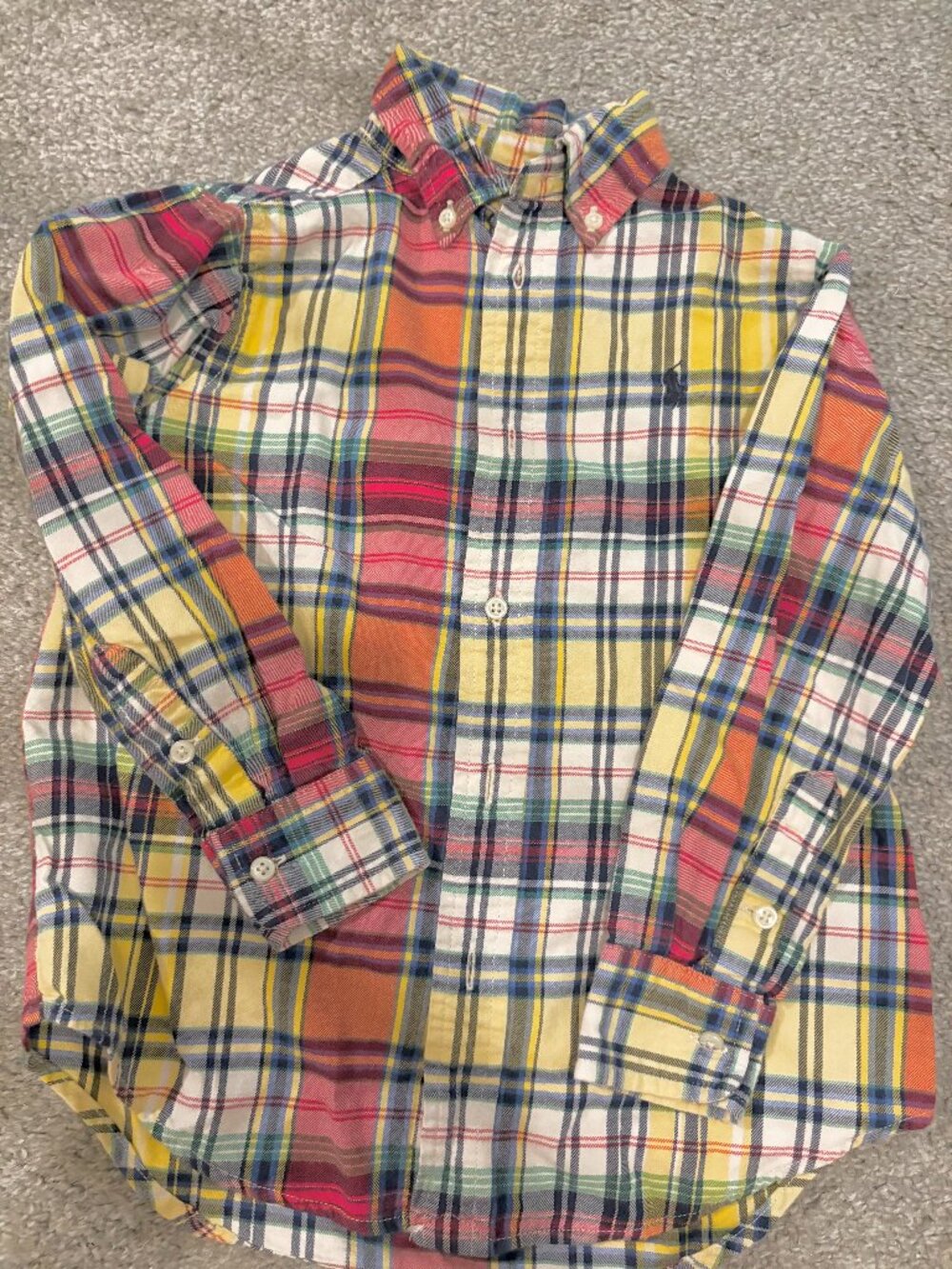 Ralph Lauren Boys Yellow Red Plaid Button Down Shirt Size 4 Long Sleeve Pony